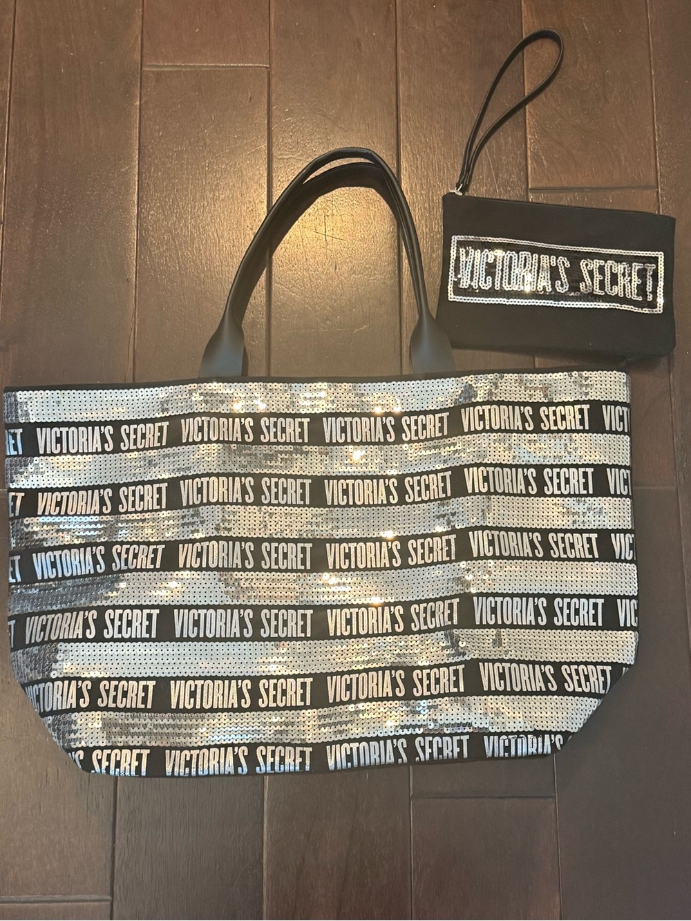 NWOT Victoria Secret Oversized Sequin Tote with matching Wristlet